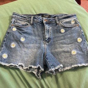 Daisy Printed Denim Shorts